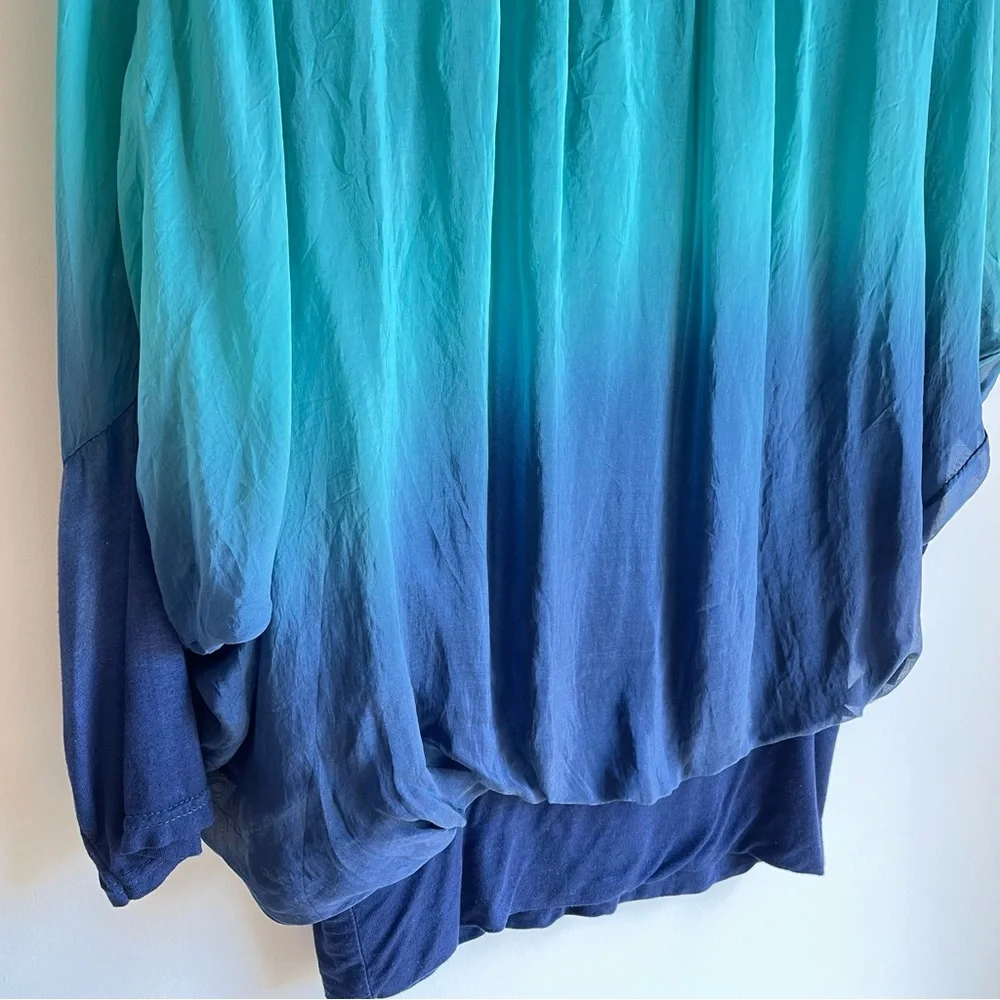 Womens Turquoise Navy Silk Blouse Top - Picture 5 of 16